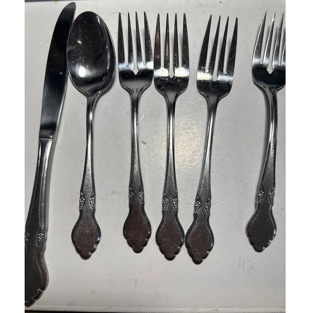 Northland Flatware Set  OS Silver Good Stainless Floral Scroll Korea 6pc